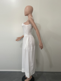 White U-Neck Suspender Sexy Backless Dress