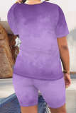 Contrast Color Sexy Casual O-Neck Short-Sleeved Tie-Dye Two-Piece Suit