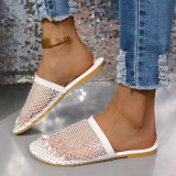 Fashionable Fishnet Rhinestone Flat Slippers