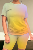 Contrast Color Sexy Casual O-Neck Short-Sleeved Tie-Dye Two-Piece Suit