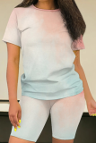Contrast Color Sexy Casual O-Neck Short-Sleeved Tie-Dye Two-Piece Suit