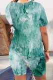 Contrast Color Sexy Casual O-Neck Short-Sleeved Tie-Dye Two-Piece Suit