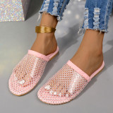 Fashionable Fishnet Rhinestone Flat Slippers