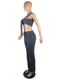 Black Sexy Fashion Personality Tube Top Slim Ribbed Two-Piece Set