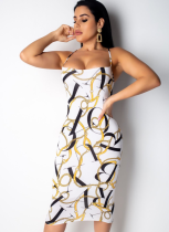Sexy Chain Print Back Hollowed Out Suspender Dress