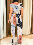 Fashion Casual O-Neck Printed Wide-Leg Trousers Two-Piece Suit