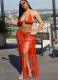 Solid Color Halter Neck Braided Solid Color Tassel Beach Dress Two Piece Set