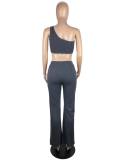 Black Sexy Fashion Personality Tube Top Slim Ribbed Two-Piece Set