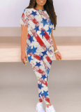 Fashion O-Neck Printed Casual Sports Two-Piece Suit