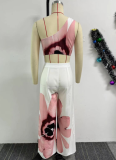 Printed One-Shoulder Slim-Fit Wide-Leg Trousers Two-Piece Set
