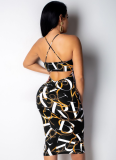 Sexy Chain Print Back Hollowed Out Suspender Dress