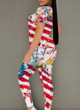 Fashion O-Neck Printed Casual Sports Two-Piece Suit