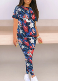 Fashion O-Neck Printed Casual Sports Two-Piece Suit