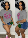 Lettering Printed Crew Neck Short Sleeve T-Shirt