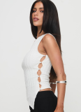 Solid Color Round Neck Sleeveless Irregular Texture T-Shirt Top
