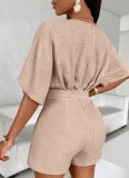 Khaki V-neck Waist Slimming Jumpsuit