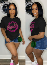 Lettering Printed Crew Neck Short Sleeve T-Shirt