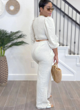 Solid Color Cardigan Long Sleeve Fashion Casual Trousers Two Piece Set