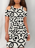 Casual Printed Short Sleeve Bodycon Round Neck Dress