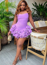 Sexy Boat Neck Sleeveless Strap Ruffle Dress