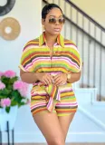 Fashion Casual Striped Shirt Shorts Women's Two-Piece Suit