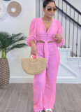 Solid Color Cardigan Long Sleeve Fashion Casual Trousers Two Piece Set