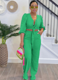 Solid Color Cardigan Long Sleeve Fashion Casual Trousers Two Piece Set