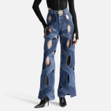 Fashionable Metal Button Twist Love Jeans