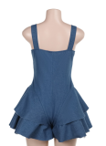 Blue Fashionable Casual Versatile Zipper Denim Jumpsuit