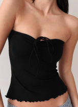 Summer New Style Lace-Up Halterneck Gathered Tube Top Backless Top
