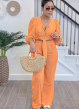 Solid Color Cardigan Long Sleeve Fashion Casual Trousers Two Piece Set