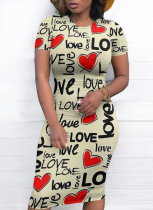 Casual Letter Print Round Neck Bodycon Dress