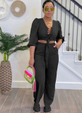Solid Color Cardigan Long Sleeve Fashion Casual Trousers Two Piece Set