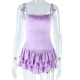 Sexy Boat Neck Sleeveless Strap Ruffle Dress