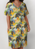 Casual Coconut Tree Print V-Neck Plus Size Dress