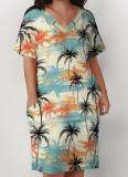 Casual Coconut Tree Print V-Neck Plus Size Dress