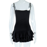 Sexy Boat Neck Sleeveless Strap Ruffle Dress