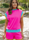 Fashionable And Versatile Loose Splicing Short-Sleeved Two-Piece Suit