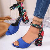 Summer New Style Fish Mouth Color Matching Buckle Large Size High Heel Sandals