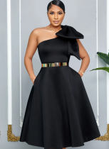 Fashion Women's Solid Color Bow Sexy Dress
