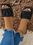 Summer New Pleated Flip-Flops Flat Large Size Sandals