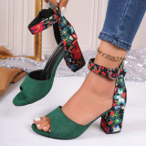 Summer New Style Fish Mouth Color Matching Buckle Large Size High Heel Sandals