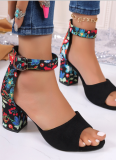 Summer New Style Fish Mouth Color Matching Buckle Large Size High Heel Sandals