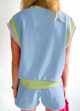 Fashionable And Versatile Loose Splicing Short-Sleeved Two-Piece Suit