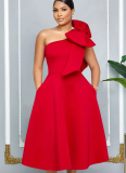 Fashion Women's Solid Color Bow Sexy Dress