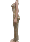 Fashion Women's Solid Color Hot Diamond Sleeveless Dress