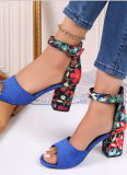 Summer New Style Fish Mouth Color Matching Buckle Large Size High Heel Sandals