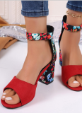 Summer New Style Fish Mouth Color Matching Buckle Large Size High Heel Sandals