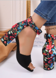 Summer New Style Fish Mouth Color Matching Buckle Large Size High Heel Sandals