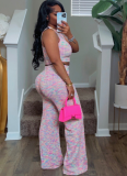 Summer Sleeveless Printed Wide-Leg Trousers Two-Piece Suit